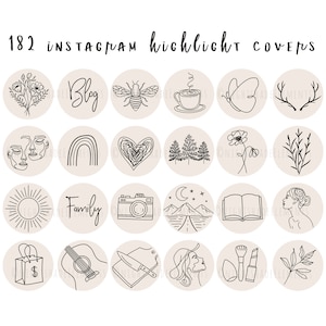 182 Icone di copertina in evidenza Boho neutro per Instagram Copertine in evidenza con linea minimale Marrone Grigio Beige Storie IG Lifestyle Influencer Branding