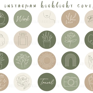 40 Line Art Instagram Highlight Cover Icons Boho Highlight Cover Erdtöne Neutrale Cover Minimalistisch Modern Braun Grün Hüllen Pflanzen