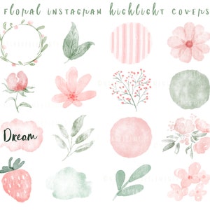 Floral Instagram Highlight Covers 17 Watercolor Icons Instagram Stories Green Icons Blush Pink Story Covers Watercolor Instagram Buttons