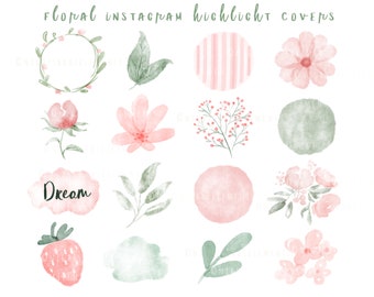 Floral Instagram Highlight Covers 17 Watercolor Icons Instagram Stories Green Icons Blush Pink Story Covers Watercolor Instagram Buttons