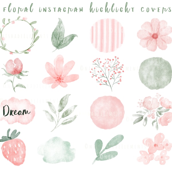 Floral Instagram Highlight Covers 17 Watercolor Icons Instagram Stories Green Icons Blush Pink Story Covers Watercolor Instagram Buttons