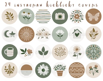 24 Boho Instagram Highlight Cover Icons Brown Floral Highlight Covers Flower Covers Neutral Instagram Stories Spring Green Highlight Covers