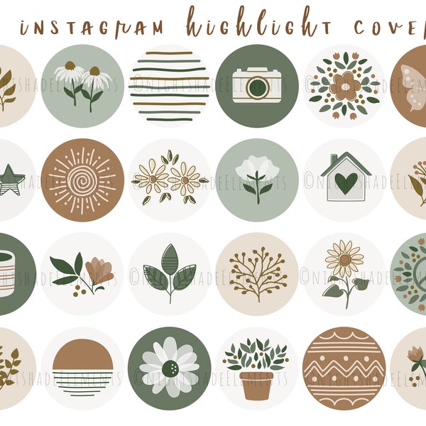 24 Boho Instagram Highlight Cover Icons Brown Floral Highlight Covers Flower Covers Neutral Instagram Stories Spring Green Highlight Covers