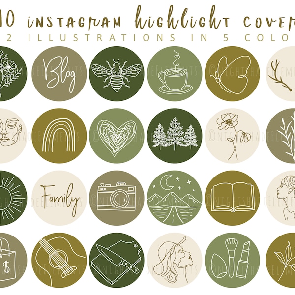 610 Boho Instagram Highlight Cover Icons Line Art Highlight Covers Earth Tone Icons Neutral Instagram Stories Nature Green Highlight Covers
