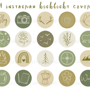 Boho Instagram Highlight Cover Icons 44 Line Art Highlight Covers Earth Tone Icons Neutre Instagram Stories Green Story Highlight Covers