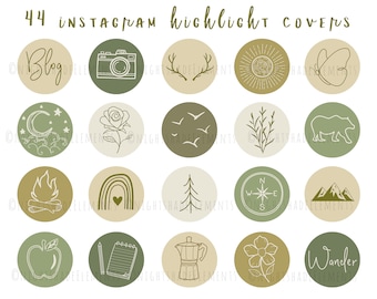 Boho Instagram Highlight Cover Icons 44 Line Art Highlight Covers Earth Tone Icons Neutral Instagram Stories Green Story Highlight Covers