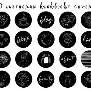 40 Line Art Instagram Highlight Cover Icons Boho Highlight Covers Black and White Icons Instagram Stories Modern Story Highlight Covers image 1