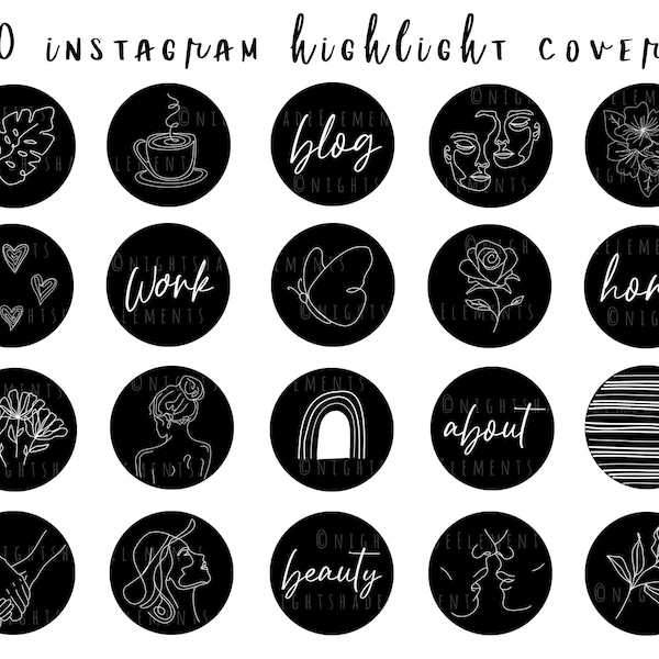 40 Line Art Instagram Highlight Cover Icons Boho Highlight Covers Black and White Icons Instagram Stories Modern Story Highlight Covers