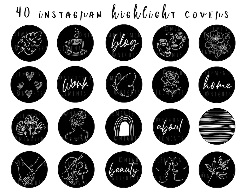 40 Line Art Instagram Highlight Cover Icons Boho Highlight Covers Black and White Icons Instagram Stories Modern Story Highlight Covers image 1