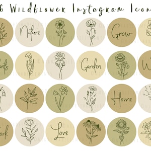 Wildflower Instagram Highlight Cover Icons 36 Line Art Highlight Covers Green Icons Floral Instagram Stories Flower Boho Highlight Covers