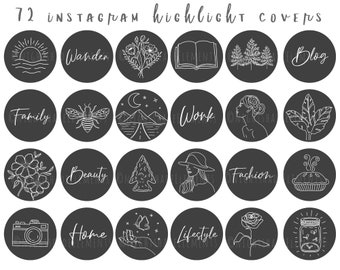 72 Boho Instagram Highlight Cover Icons Line Art Highlight Covers Gray Black Icons Minimalist Instagram Stories Black and White Story Covers