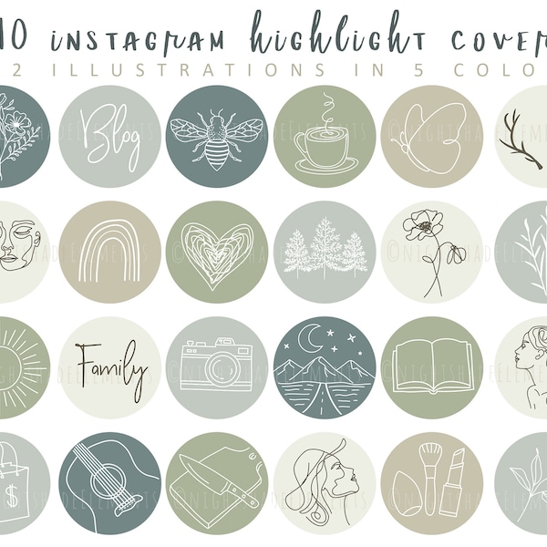 610 Boho Instagram Highlight Cover Icons Line Art Highlight Covers Sage Grey Icons Neutral Instagram Stories Nature Green Highlight Covers