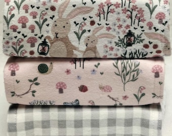 Baby Burp Cloths - Set of 3/Dribble/Feeding/Baby Shower Gift Set/ Baby Gift/Baby Girl/Bunny/Rabbit