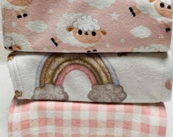 Baby Burp Cloths - Set of 3/Dribble/Feeding/Baby Shower Gift Set/ Baby Gift/Baby Girl/Sheep/Lambs/Rainbows
