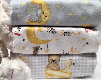 Baby Burp Cloths - Set of 3/Dribble/Feeding/Baby Shower Gift Set/unisex Baby Gift/Moon/Stars