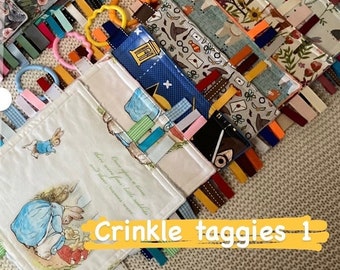 Baby Crinkle Taggie/Baby Sensory Toy/Baby Crinkle Toy/ Baby Girl/Unisex/Baby  Shower Gift/Crinkle Blanket/Sensory Blanket