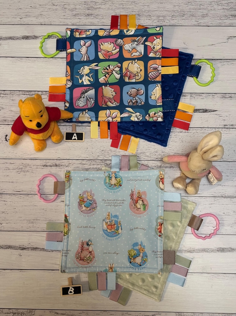 Baby Crinkle Taggie/Baby Sensory Toy/Baby Crinkle Toy/ Baby Girl/Unisex/Baby Shower Gift/Crinkle Blanket/Sensory Blanket image 2