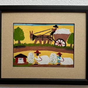 Clementine Hunter &quot; Picking and Hauling Cotton &quot; Professionally framed & matted African American Folk Art Louisiana