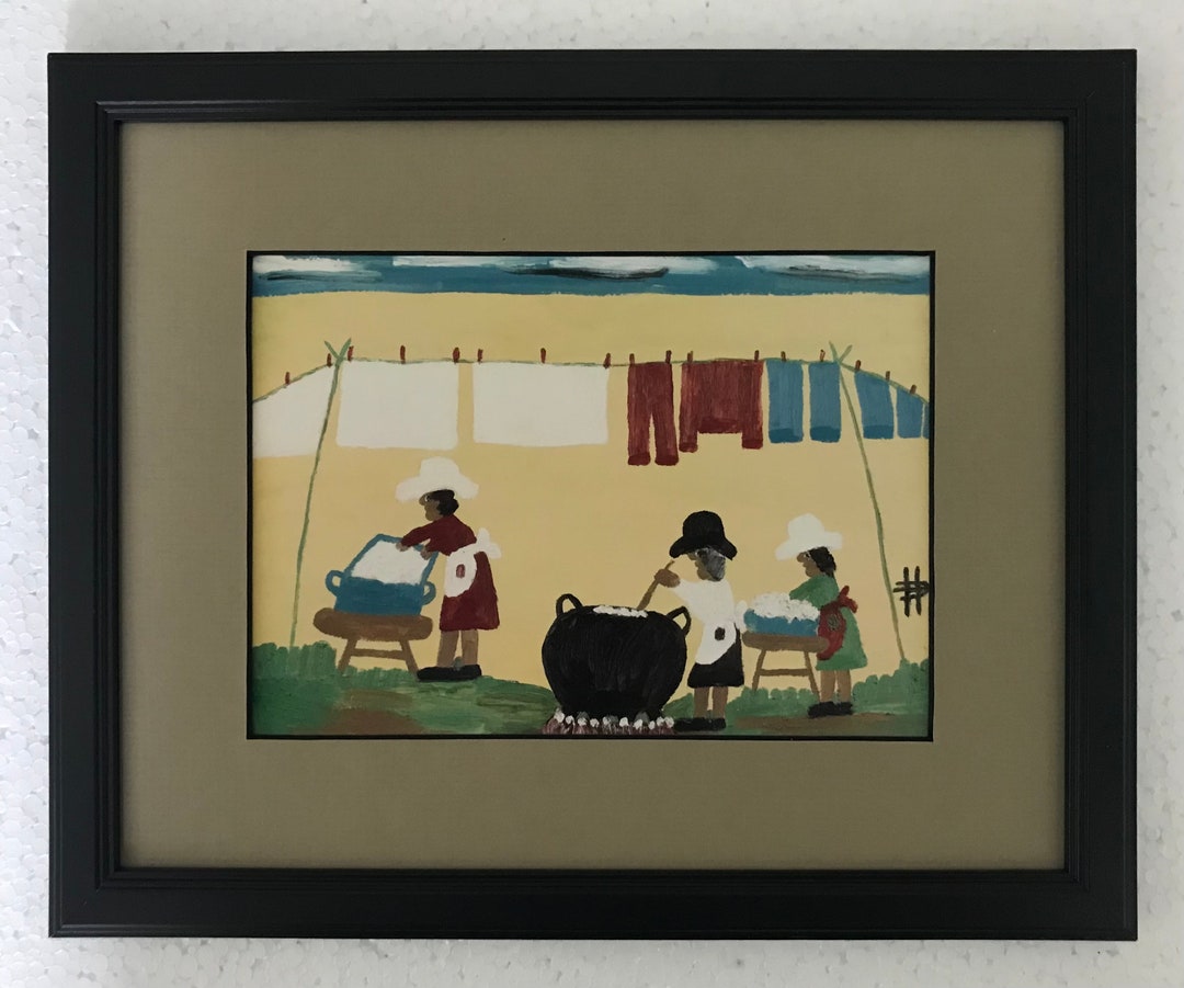 Clementine Hunter Wash Day Professionally Framed & Matted African American Folk Art Louisiana Etsy