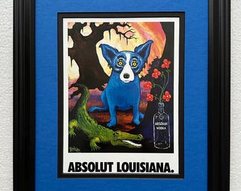 George Rodrigue Blue Dog Print: Absolut Louisiana Ad, Navy Frame