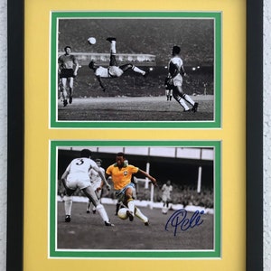 Brazilian Legend Pele World’s Greatest Soccer Player (2) photo collage w/ autograph reprint Framed & Matted **L@@K**