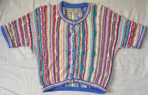 Rare Coogi Short Sleeve Button up Cardigan Sweater Pastel Multicolor Stripes Pattern 3D Knit Short Cut Jacket Coat Vintage 80s 90s Etsy