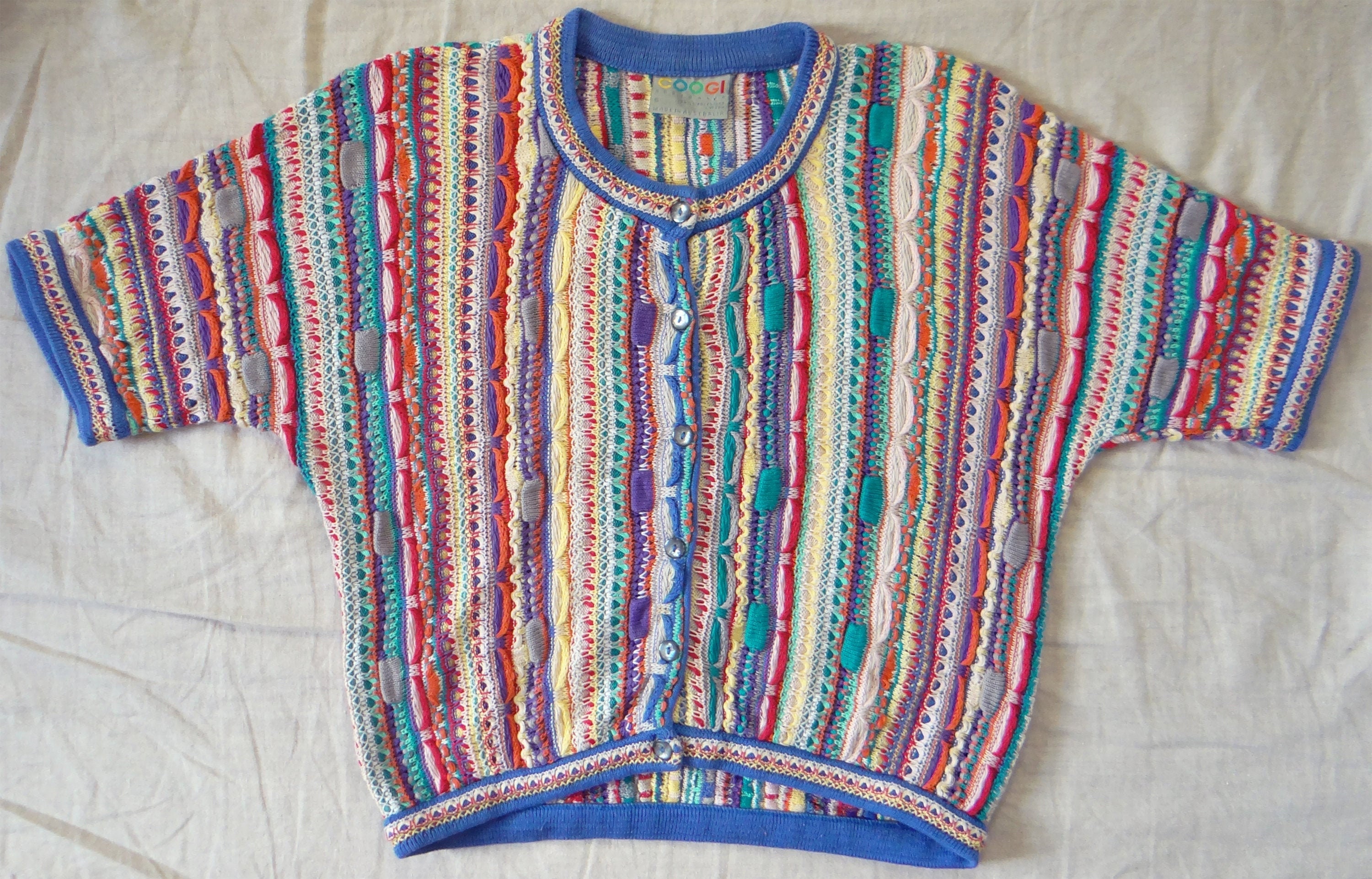 Rare Coogi Short Sleeve Button-up Cardigan Sweater Pastel Rare Coogi Short Sleeve Button-up Cardigan Sweater Pastel
