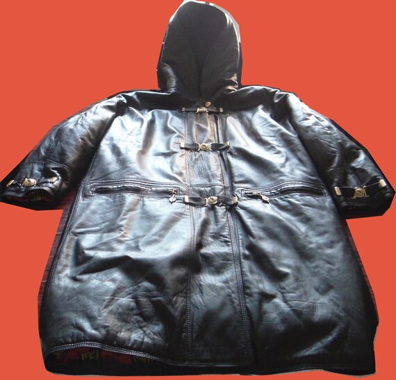 90s Gianni Versace ISTANTE Leather Puffy Coat Black Genuine