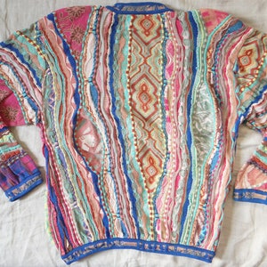 Rare Coogi Human Face Horse Flower Animal Vaporwave Pattern Multicolor Pastel Neon 3D knit Jumper Sweater Cardigan Jacket 90s 1990s Vintage image 2