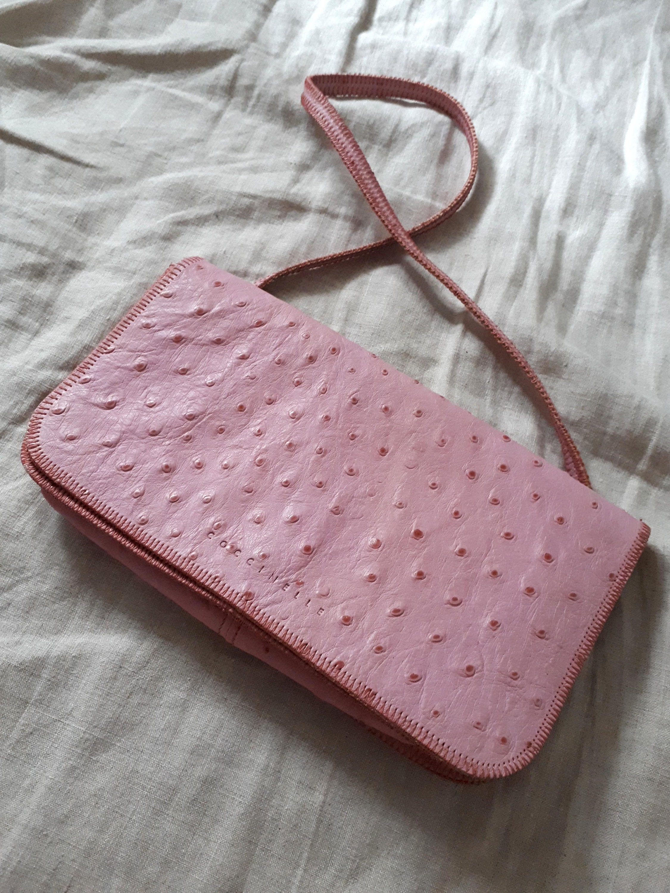 Italy Coccinelle Pink Leather Ostrich Skin Like Style Mini 