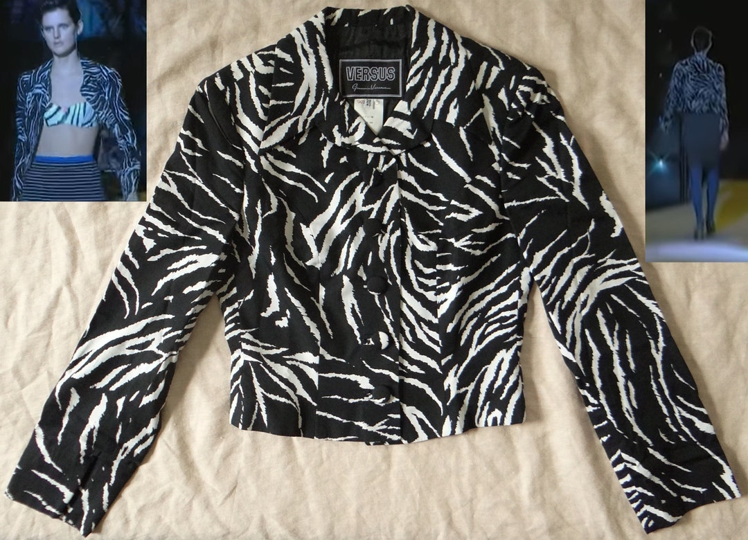 Versus 1996 Runway Gianni Versace Zebra Print Cropped Jacket Versus 1996 Runway Gianni Versace Zebra Print Cropped Jacket