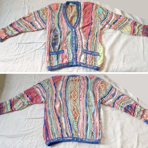 Rare Coogi Human Face Horse Flower Animal Vaporwave Pattern Multicolor Pastel Neon 3D knit Jumper Sweater Cardigan Jacket 90s 1990s Vintage image 10