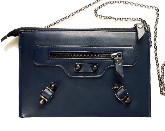 Purse Small with Removable Chain Strap in Faux Leather | Navy