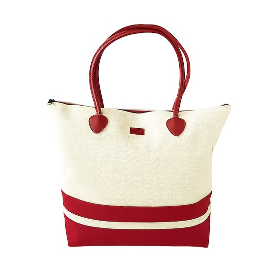 Red Tote Canvas Beach bag for Women