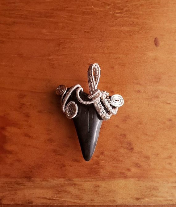Shark Tooth Wire Wrap Wire Weave Necklace Pendant Silver Etsy
