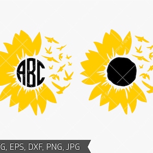 Download Sunflower Monogram Svg Sunflower Svg Sun Flower Svg Bird Etsy