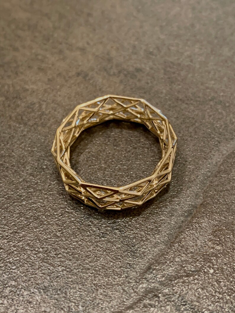 Geometric Lattice Solid 14k Gold Ring Etsy