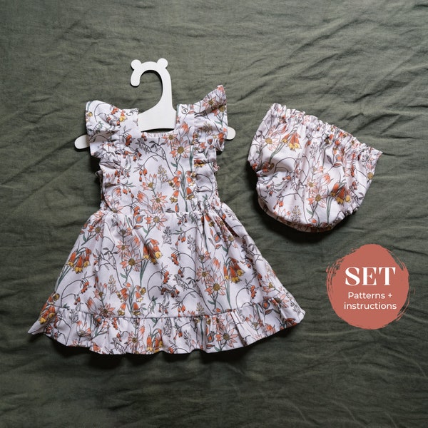 Baby dress and bloomers set pdf sewing pattern