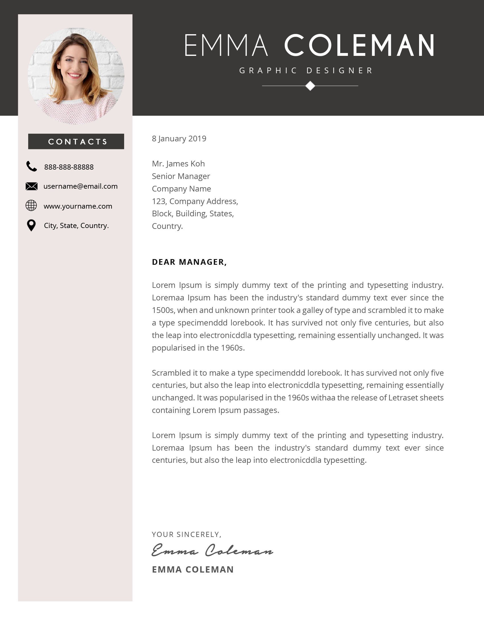 Emma Coleman Resume Template / CV Template Cover Letter | Etsy