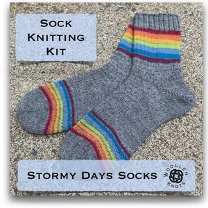 Stormy Days Socks Knitting Kit: Rainbow Wool Socks, Pattern Included