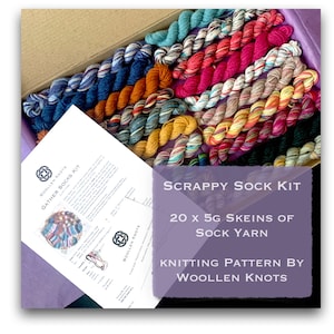 SOCK KNITTING KIT Scrappy Socks Craft kit Yarn knit includes my &quot;Gather&quot; Sock Pattern Scrappy Yarn Set