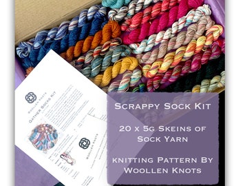 SOCK KNITTING KIT Scrappy Socks Craft kit Yarn knit includes my "Gather" Sock Pattern Scrappy Yarn Set