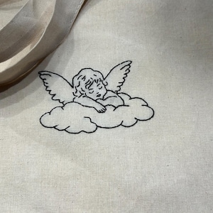 Stofftasche mit langen Trägern - Handgestickte Baumwolltasche - Handarbeit -