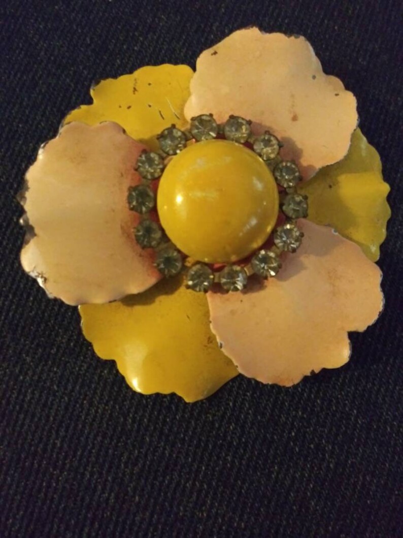 Vintage Yellow Flower Brooch Etsy