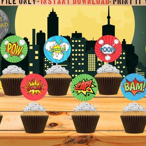 Comic Book Superhero Cupcake Topper | Superheroes Sticker | Printable Topper| Party Favors | Party Printable | 2 inch | Instant Download