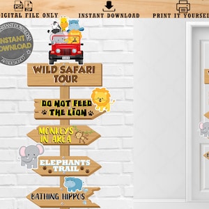 Safari Animals Party Signs Decorations, Jungle Party Welcome Signages, Birthday Party Arrow Signages, Instant Download, Digital File