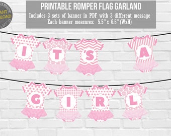 Baby Shower Flag Banner,  Cute Pink Tutu Romper Flag Bunting, It's a Girl Flag Banner, Welcome Baby Flag Garland,  Baby Girl Party Printable