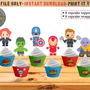 Avengers Cupcake Topper | Superheros Cupcake Wrapper | Printable Toppers | Party Favors | Party Printable | Birthday Party | Cutout topper