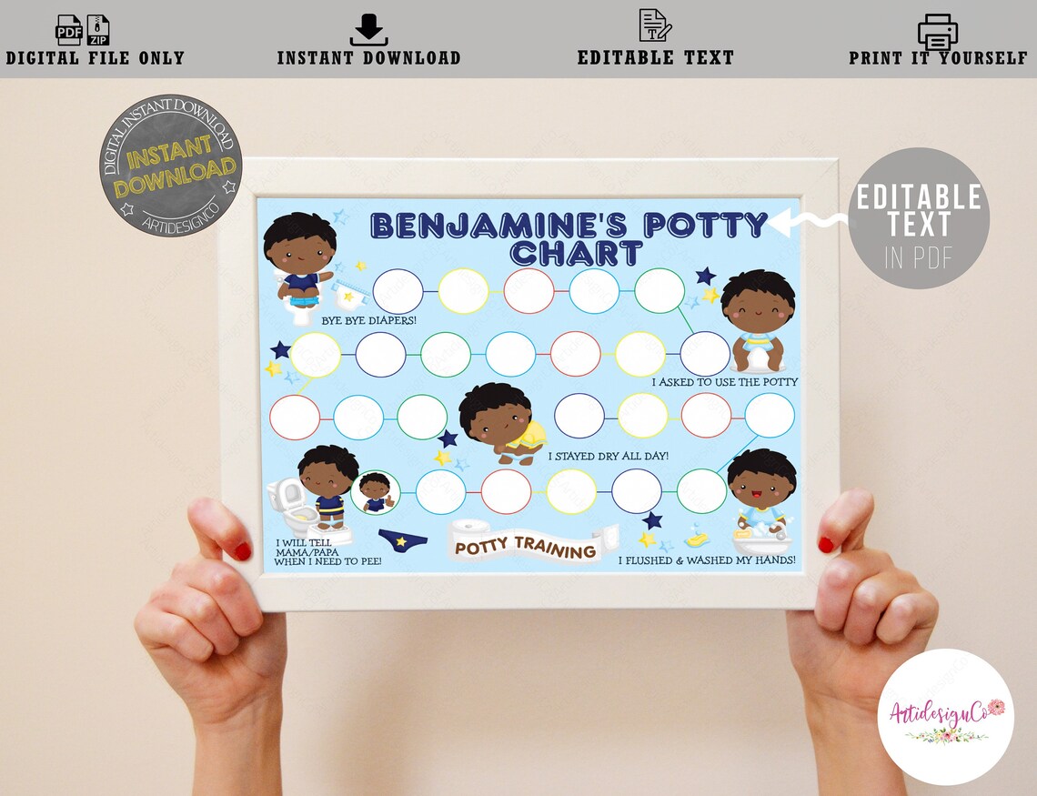 PRINTABLE Potty Training Reward Chart for Boys, Children Toilet ...