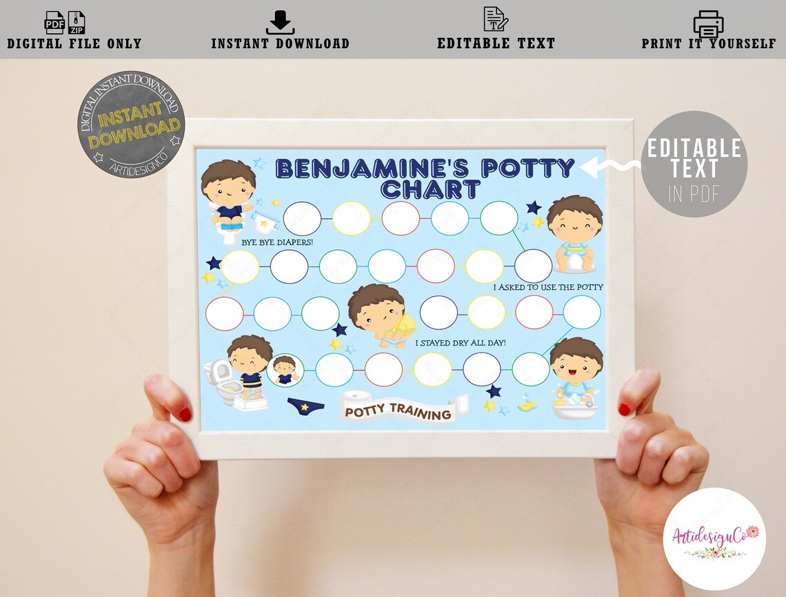 PRINTABLE Potty Training Reward Chart for Boys, Children Toilet ...